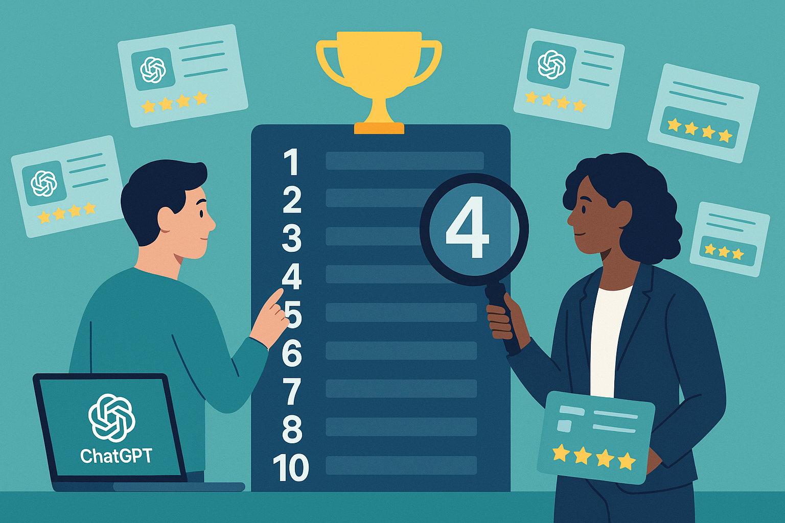 ChatGPTスクール・講座の10位までのランクインを表しているイラスト画像